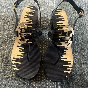 Tory Burch Black and Tan Sandals